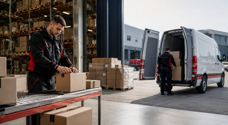 Esempio di operatore che prepara i prodotti e-commerce per la spedizione